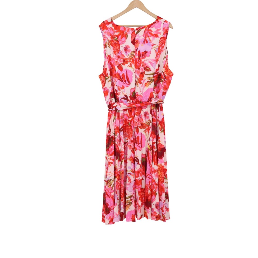 Lane Bryant Dress Womens 26 Sleeveless Floral Fit & Flare Pink Red V-Neck Good - Picture 4 of 5